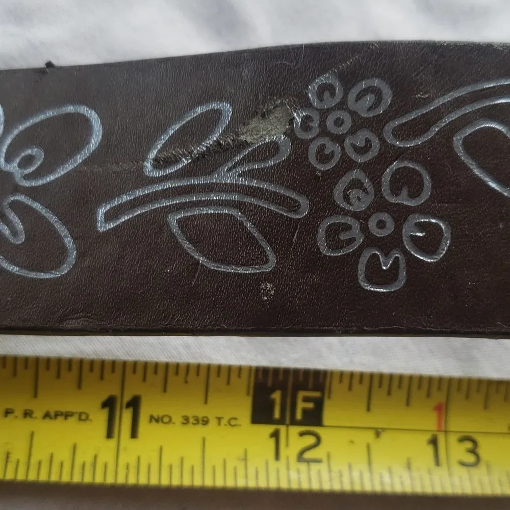 Girls Brown Leather Belt Purple Floral Pattern Medium 30